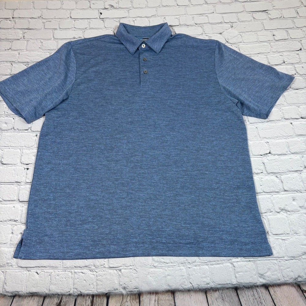 Roundtree & Yorke Performance Blue Textured Polo Shirt Mens Large Short Sleeve